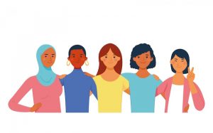Mulheres diversas raça, pele, religião, cultura e cabelo diferentes no dia internacional da mulher
